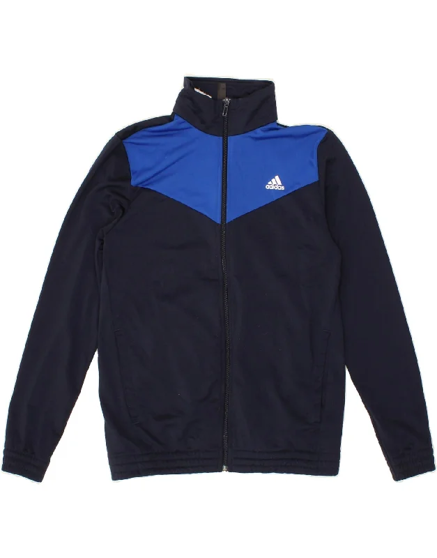 ADIDAS Boys Tracksuit Top Jacket 13-14 Years Navy Blue Colourblock
