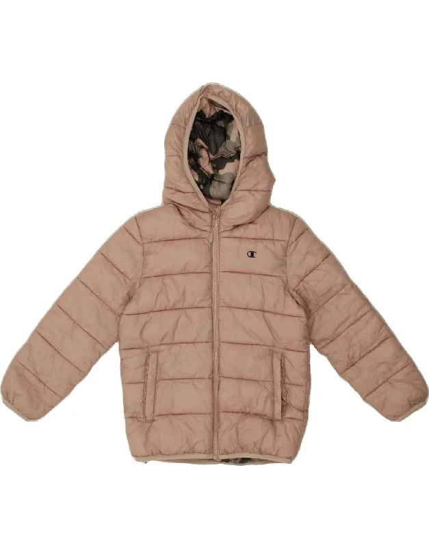 CHAMPION Girls Hooded Padded Jacket 5-6 Years XS Pink