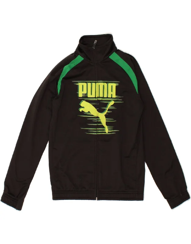 PUMA Boys Tracksuit Top Jacket 11-12 Years Large  Black Colourblock
