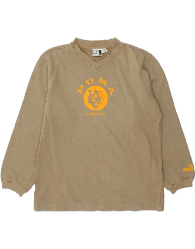 PUMA Boys Graphic Sweatshirt Jumper 15-16 Years 2XL Beige Cotton