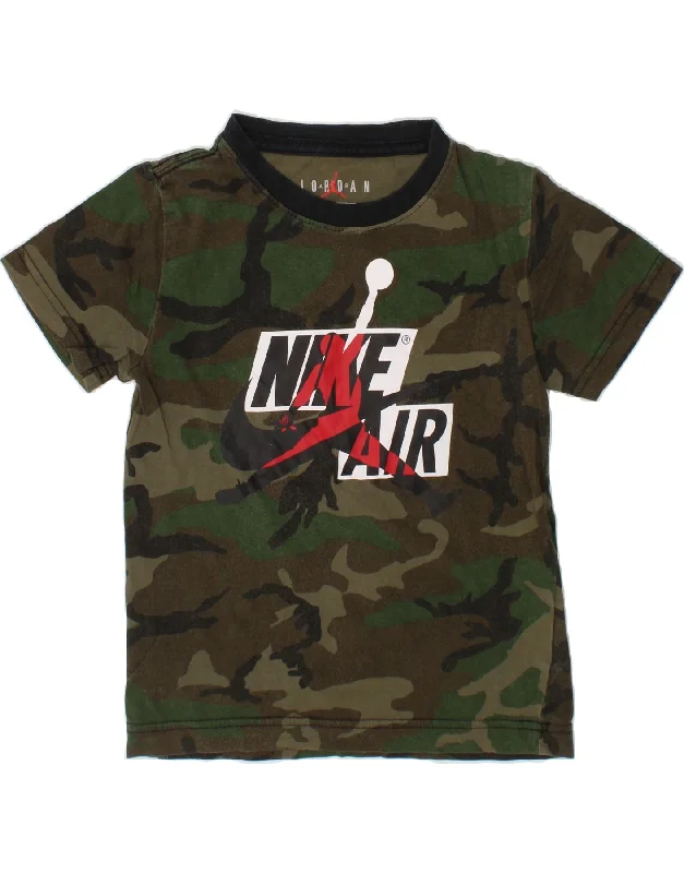 JORDAN Boys Graphic T-Shirt Top 4-5 Years Small Khaki Camouflage Cotton
