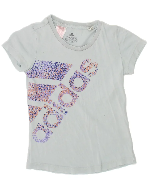 ADIDAS Girls Graphic T-Shirt Top 9-10 Years Blue Cotton