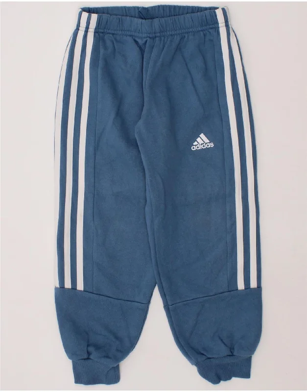 ADIDAS Boys Tracksuit Trousers Joggers 4-5 Years Blue Cotton