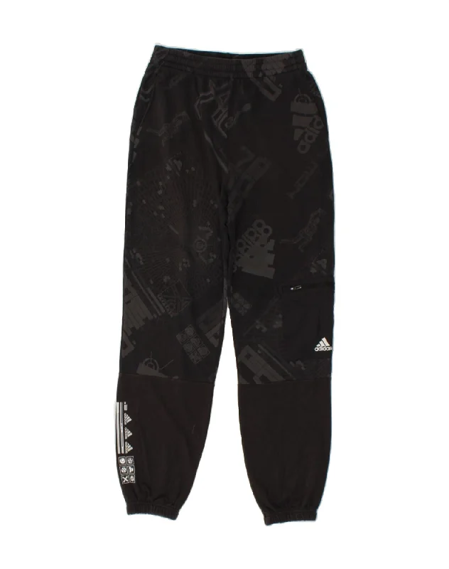 ADIDAS Boys Graphic Tracksuit Trousers Joggers 15-16 Years Black Cotton