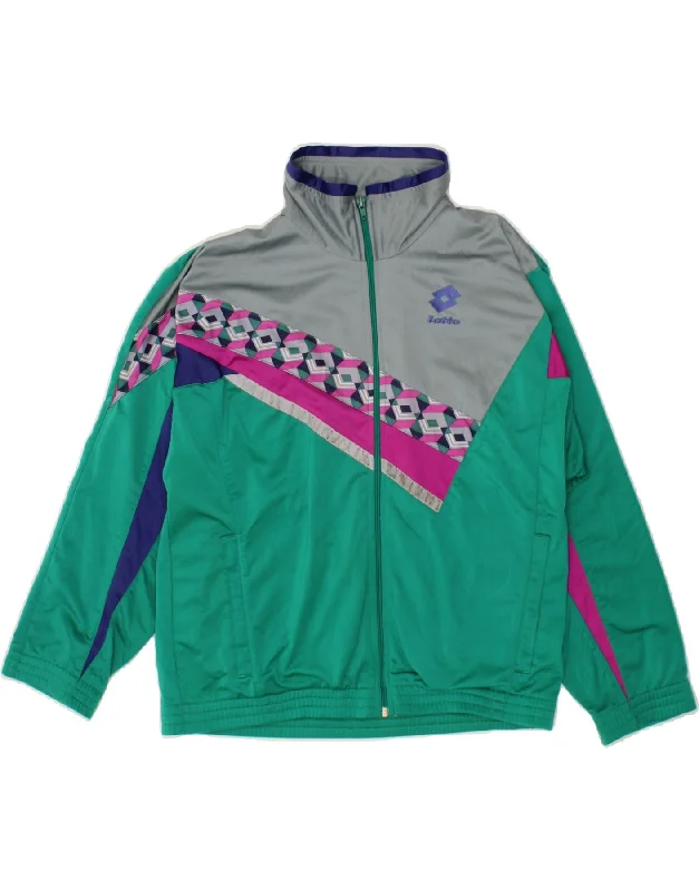 LOTTO Boys Tracksuit Top Jacket 15-16 Years 3XL Green Colourblock